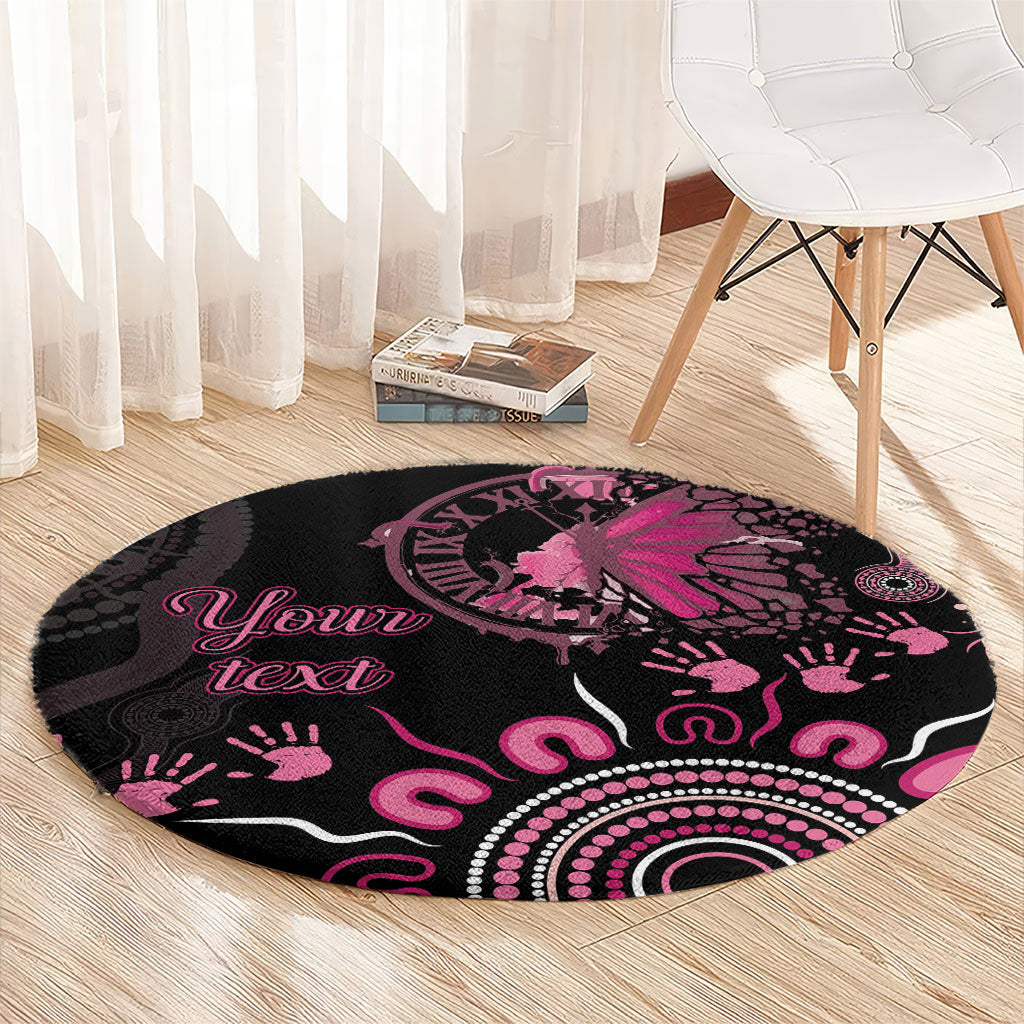 Personalised Aboriginal Pink Ribbons Round Carpet Think Pink Butterfly Art Wall Clock Breast Cancer Support