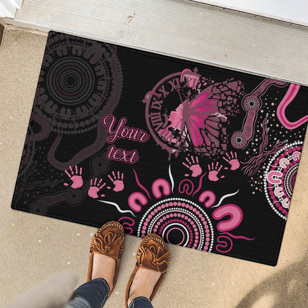 Personalised Aboriginal Pink Ribbons Rubber Doormat Think Pink Butterfly Art Wall Clock Breast Cancer Support