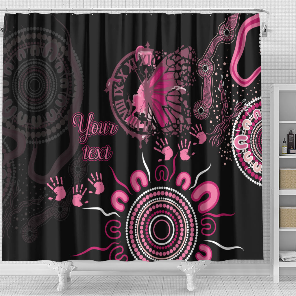 Personalised Aboriginal Pink Ribbons Shower Curtain Think Pink Butterfly Art Wall Clock Breast Cancer Support