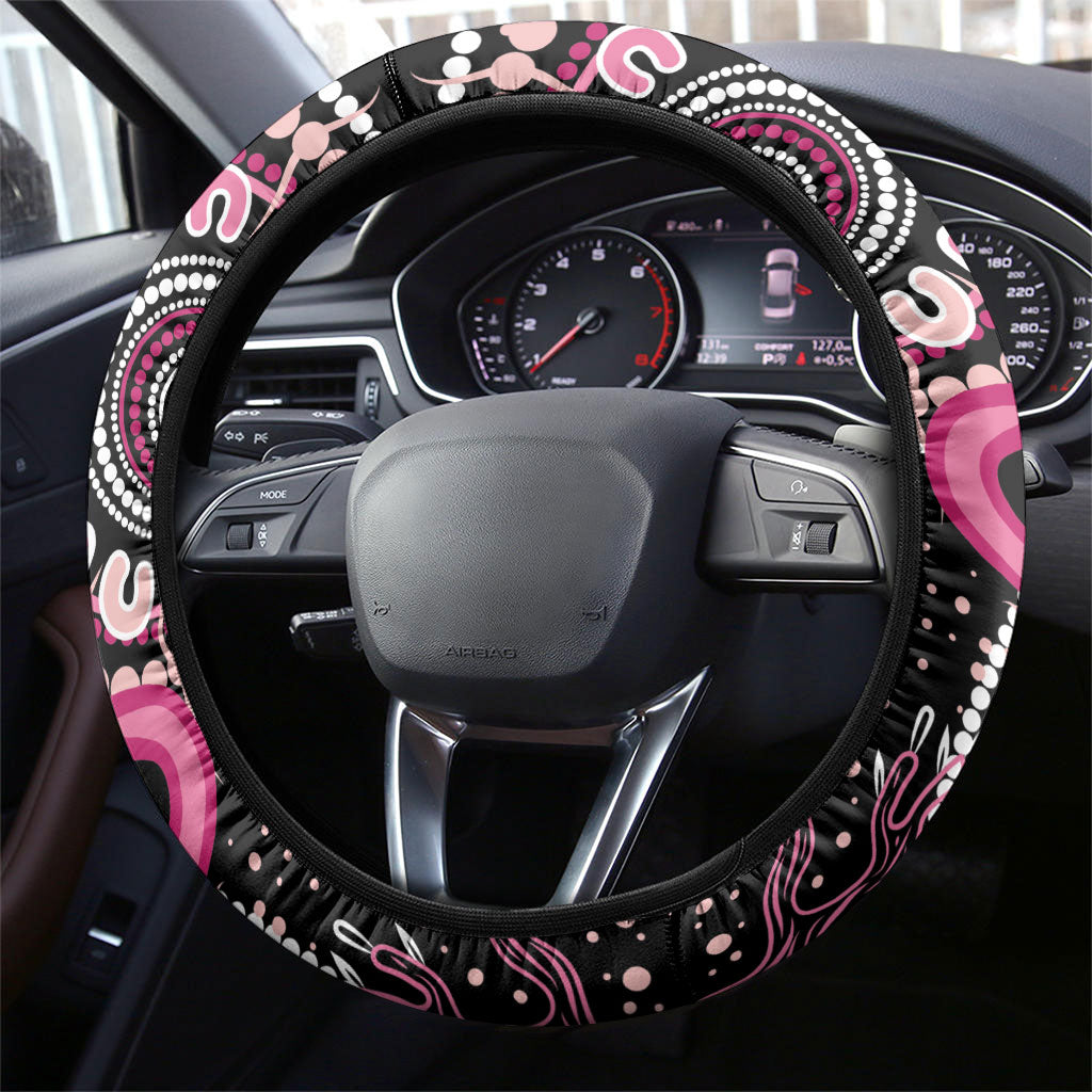 Aboriginal Pink Ribbons Steering Wheel Cover Think Pink Butterfly Art Wall Clock Breast Cancer Support