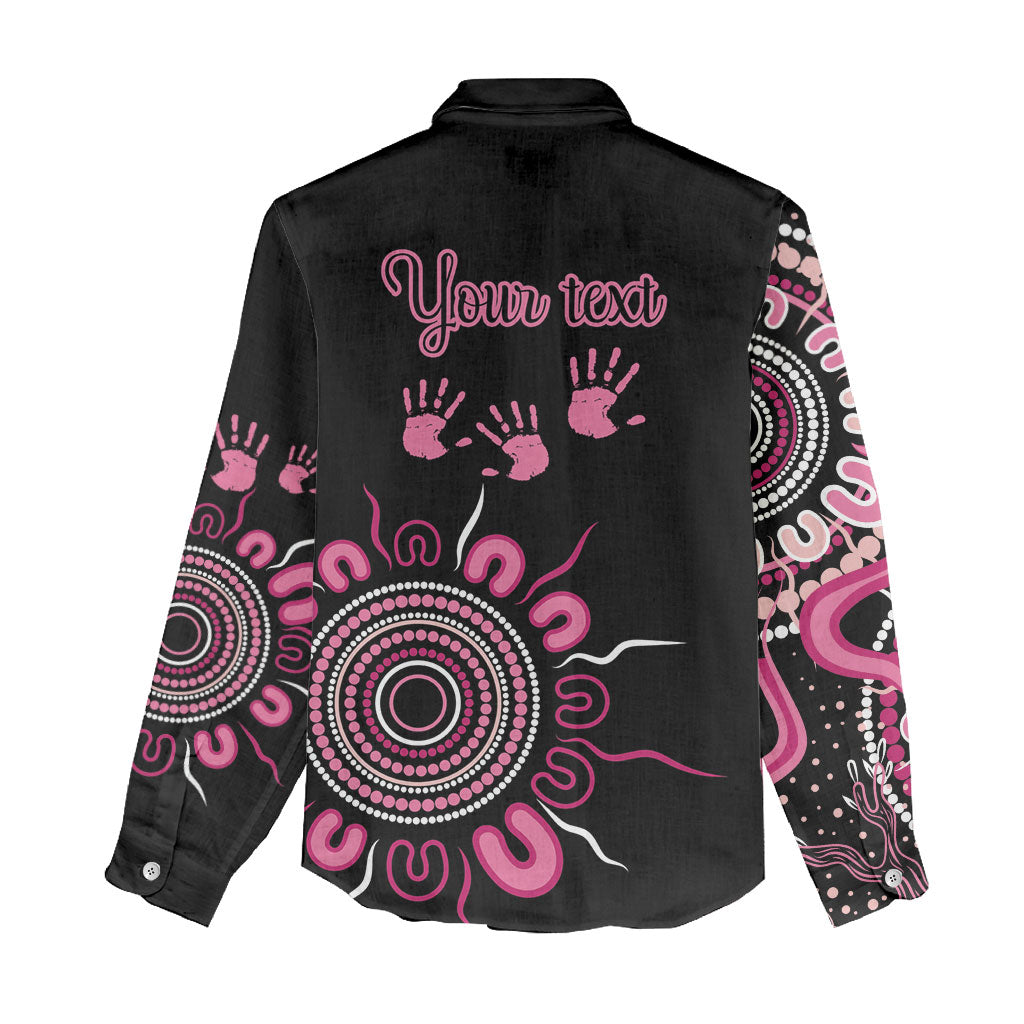 Personalised Aboriginal Pink Ribbons Women Casual Shirt Think Pink Butterfly Art Wall Clock Breast Cancer Support