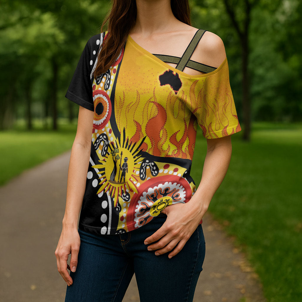 Australia Bushfire Aboriginal Personalised Cross Shoulder Shirt Bush Fire Dreaming