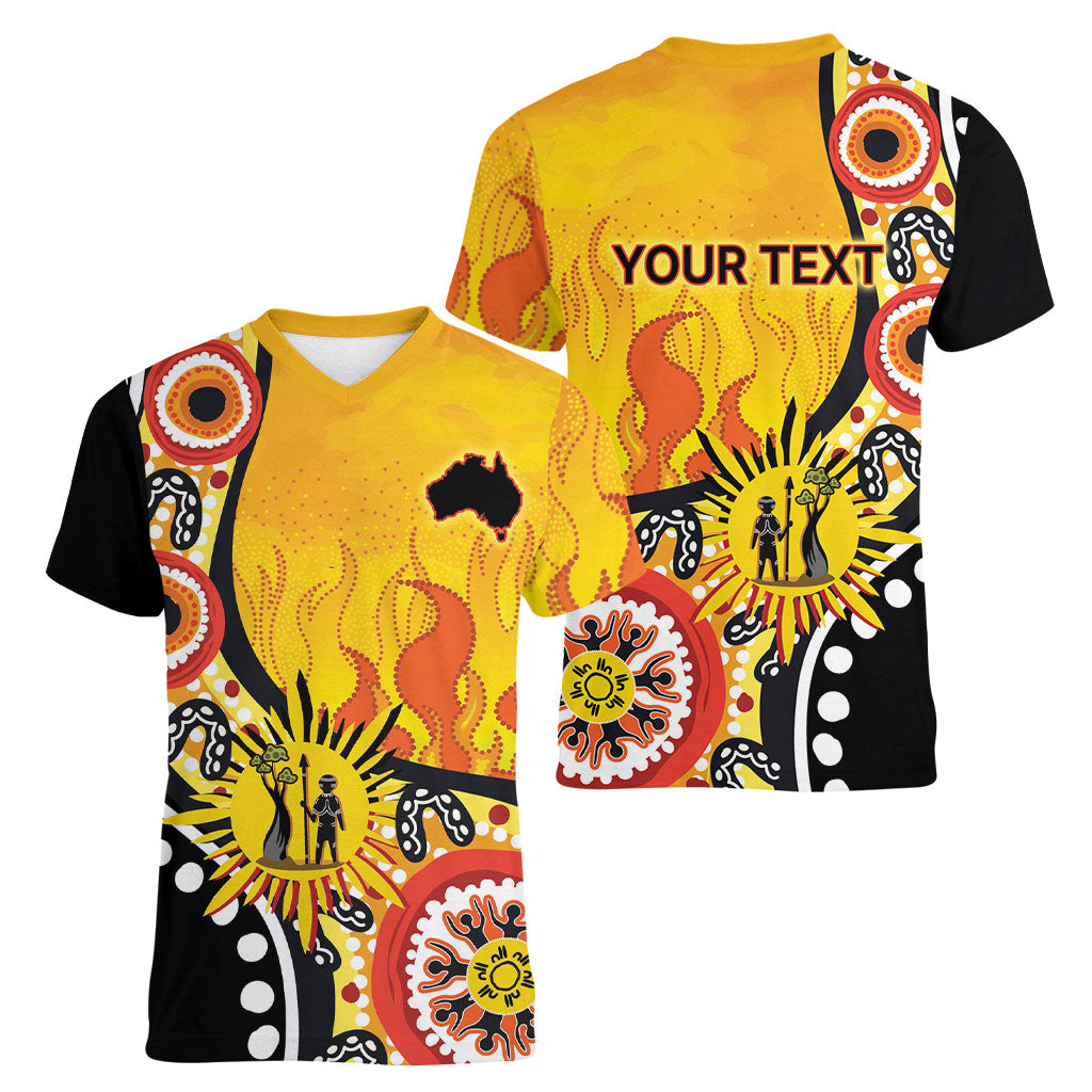Australia Bushfire Aboriginal Personalised Women V-Neck T-Shirt Bush Fire Dreaming