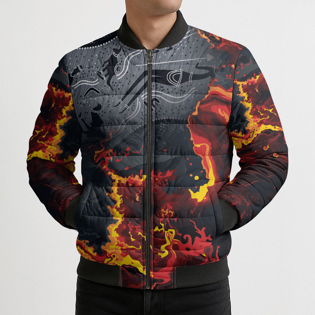Australia Bushfire Aboriginal Personalised Bomber Puffer Jacket Fire Dreaming Healing Country
