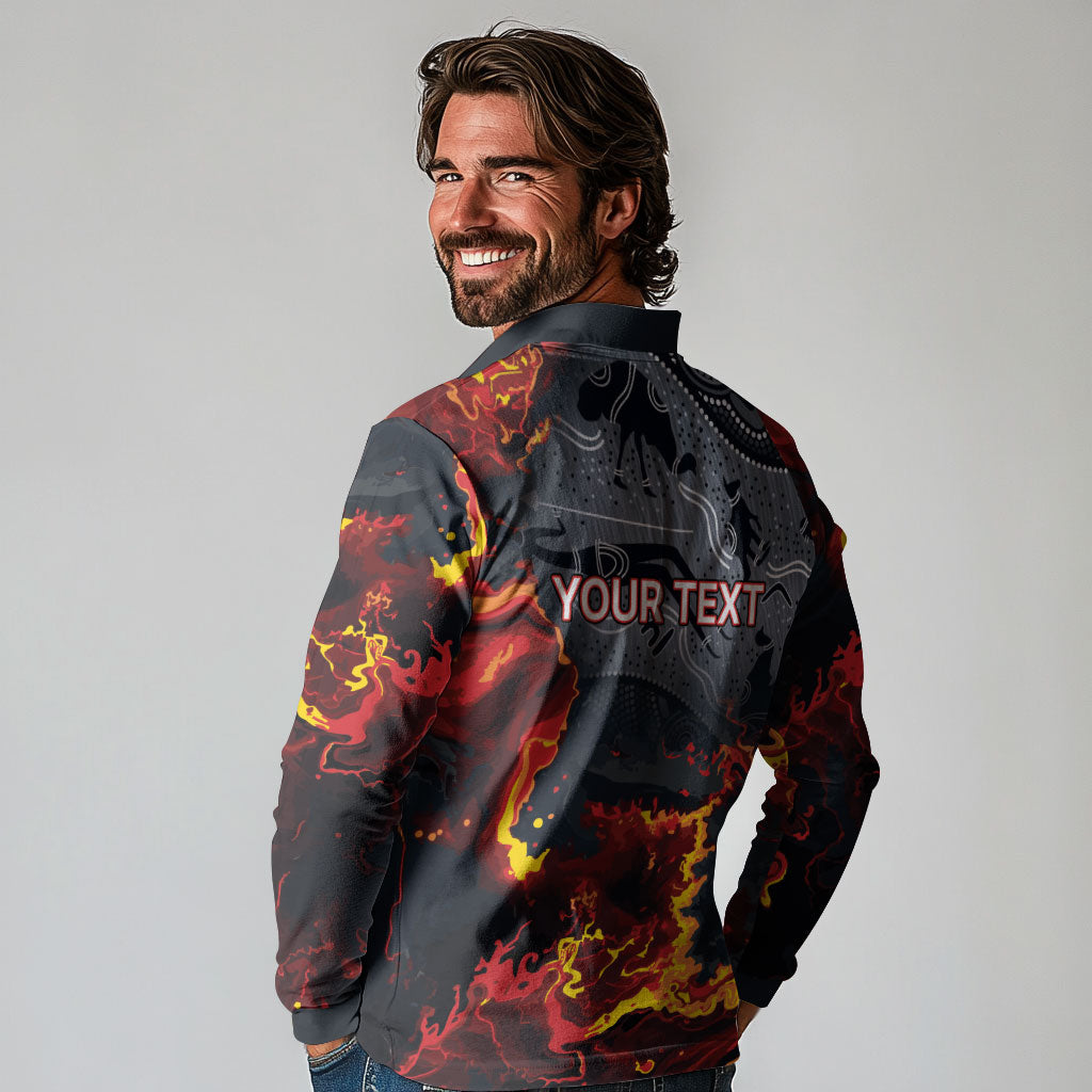 Australia Bushfire Aboriginal Personalised Long Sleeve Polo Shirt Fire Dreaming Healing Country