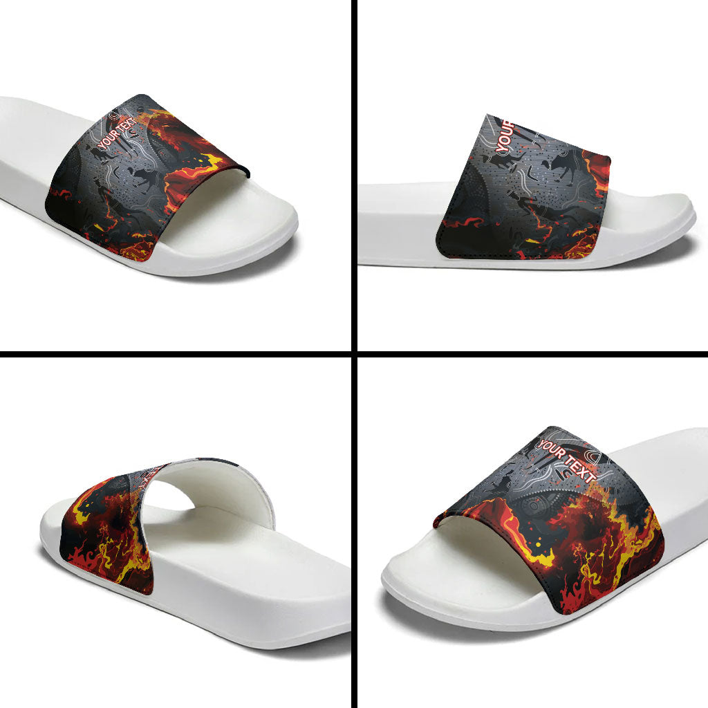 Australia Bushfire Aboriginal Personalised Slide Sandals Fire Dreaming Healing Country