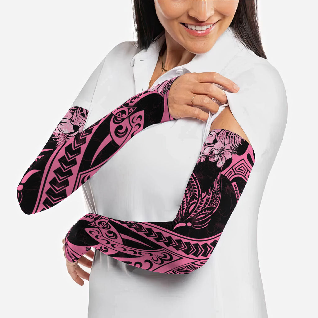 Polynesian Floral Butterfly Arm Sleeves Breast Cancer Support Pink Ribbon