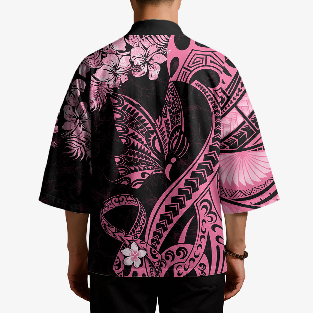 Polynesian Floral Butterfly Kimono Breast Cancer Support Pink Ribbon