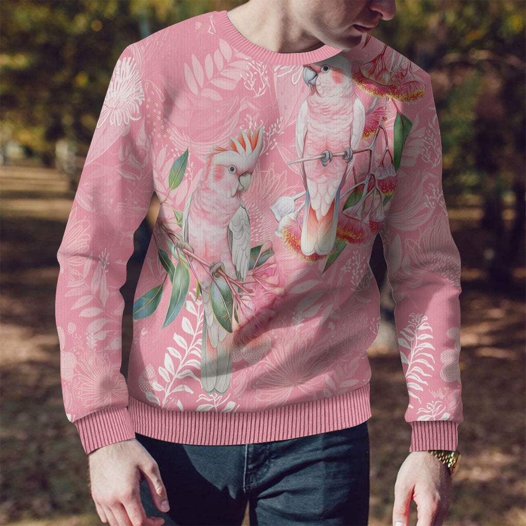 Personalised Galah Cockatoo Eucalyptus Flowers Ugly Christmas Sweater Australian Breast Cancer Support Spirit