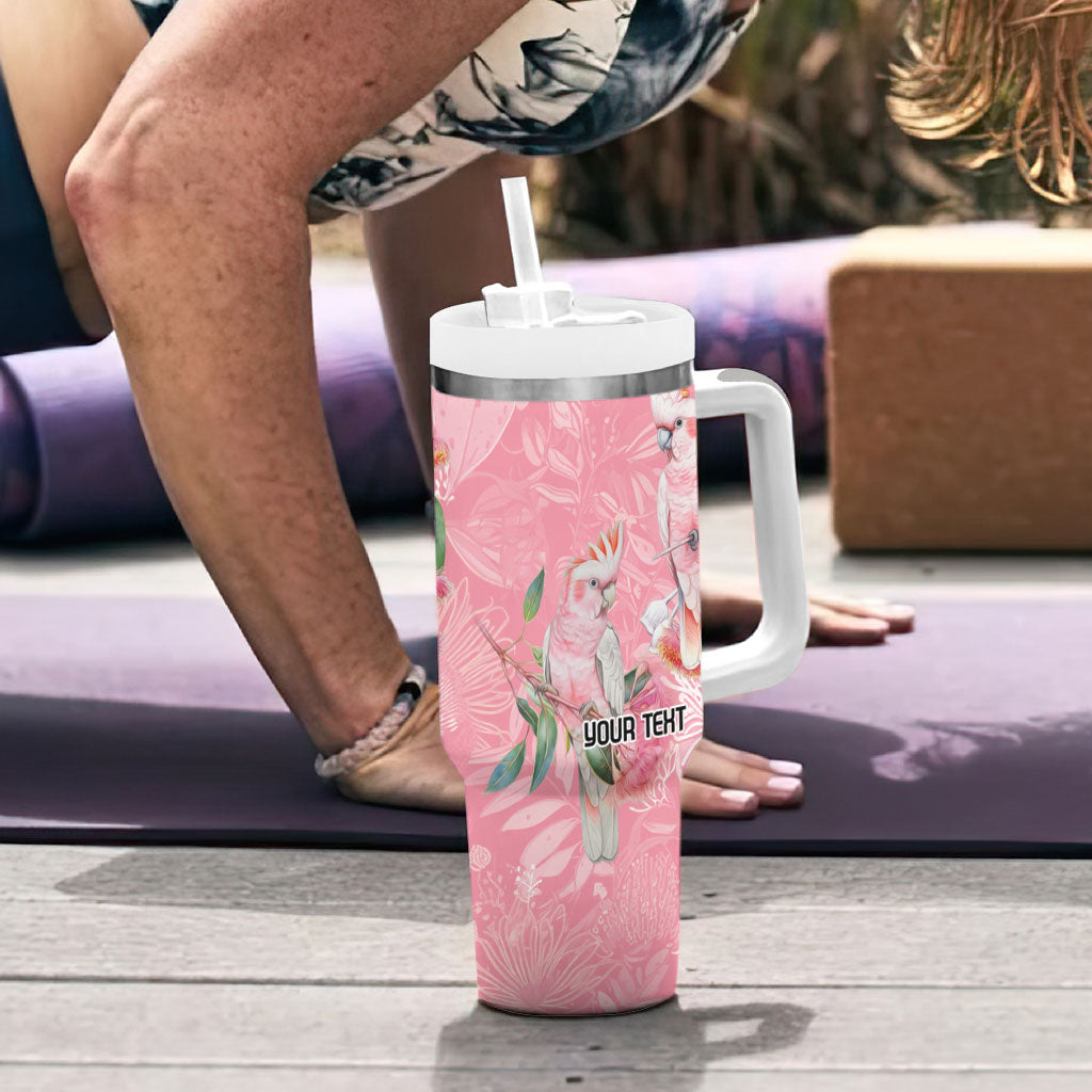 Personalised Galah Cockatoo Eucalyptus Flowers Tumbler With Handle Australian Breast Cancer Support Spirit