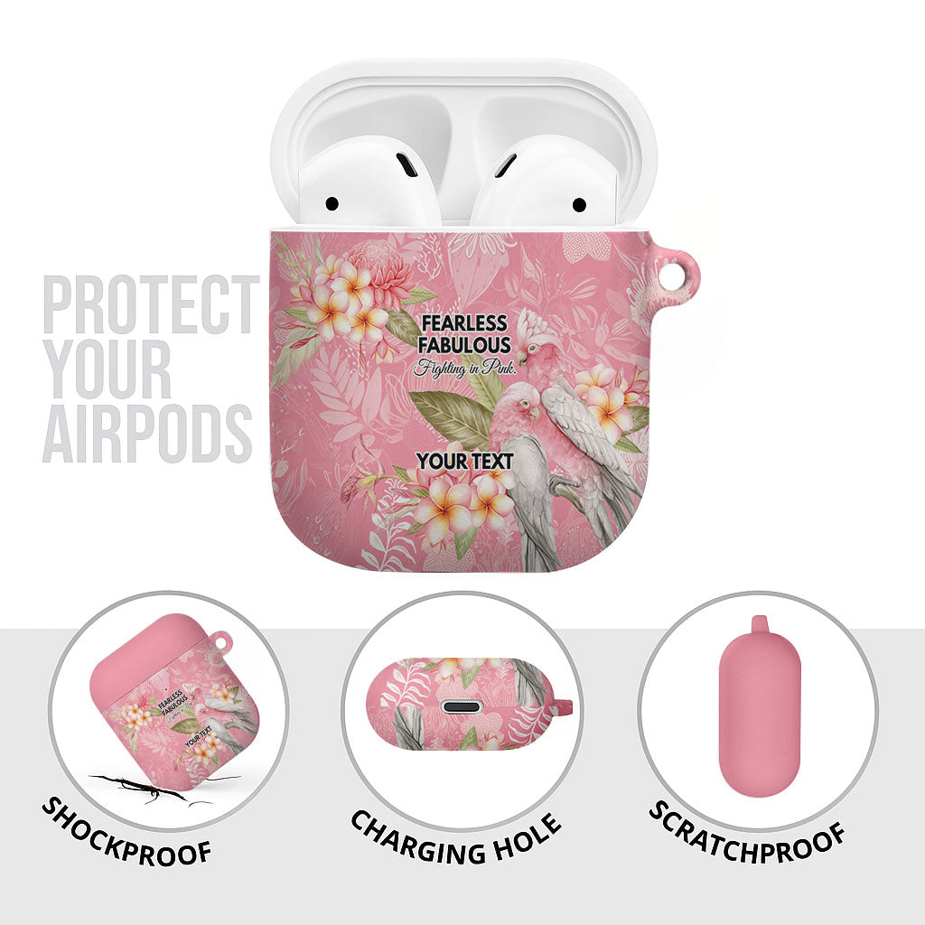 Personalised Galah Cockatoo Fighting in Pink AirPods Case Australian Breast Cancer Support Spirit