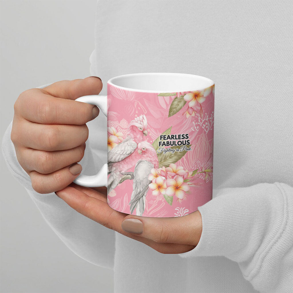 Personalised Galah Cockatoo Fighting in Pink Ceramic Mug Australian Breast Cancer Support Spirit