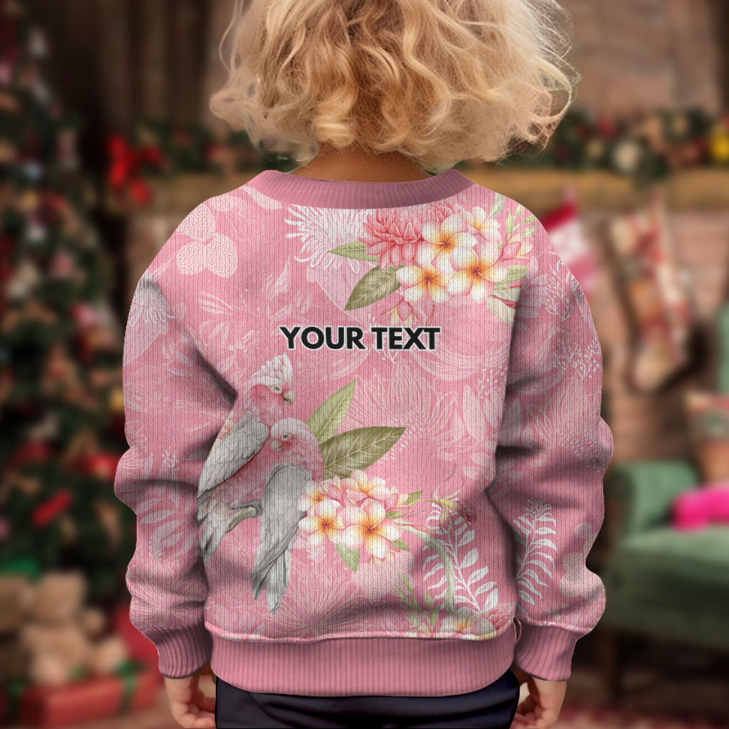 Personalised Galah Cockatoo Fighting in Pink Kid Ugly Christmas Sweater Australian Breast Cancer Support Spirit