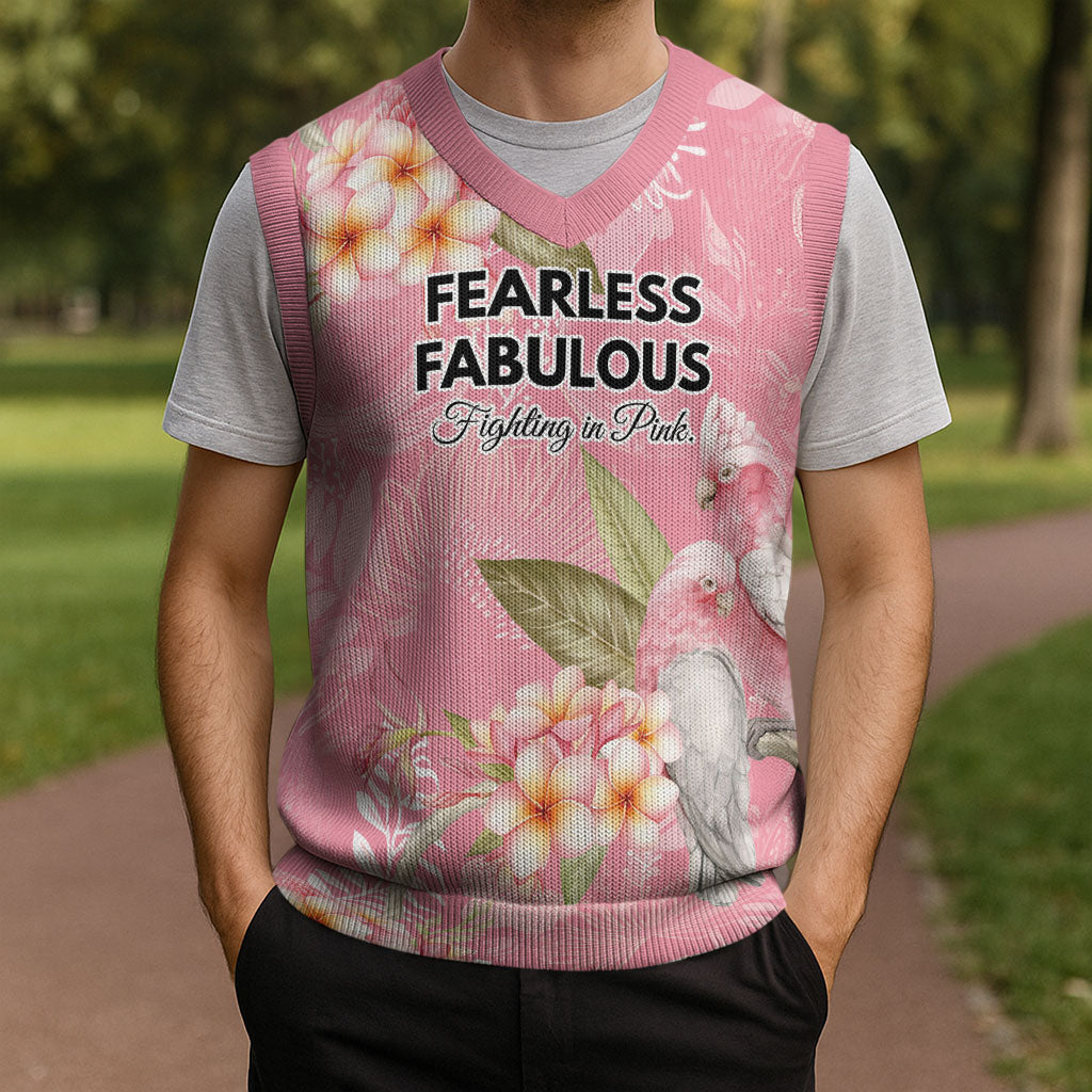 Personalised Galah Cockatoo Fighting in Pink Christmas Knitted V-Neck Vest Australian Breast Cancer Support Spirit