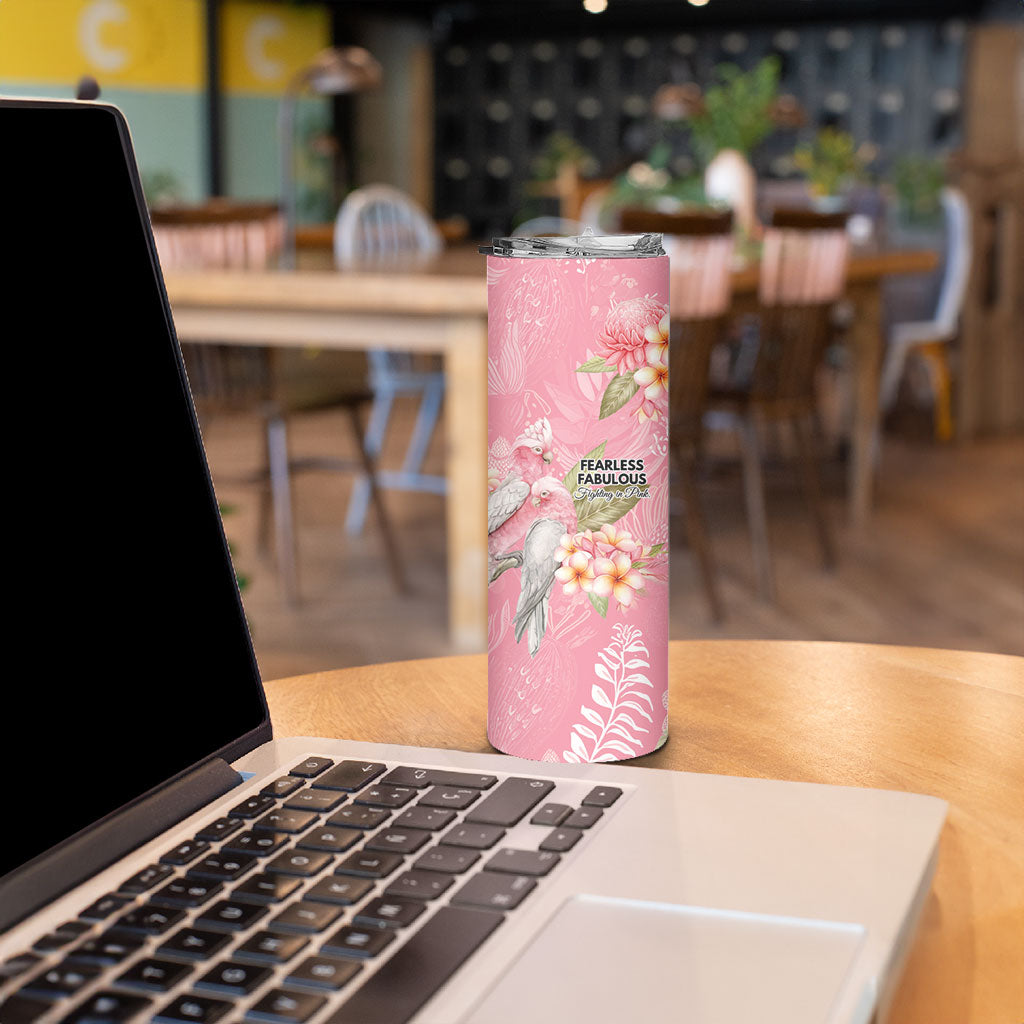 Personalised Galah Cockatoo Fighting in Pink Skinny Tumbler Australian Breast Cancer Support Spirit