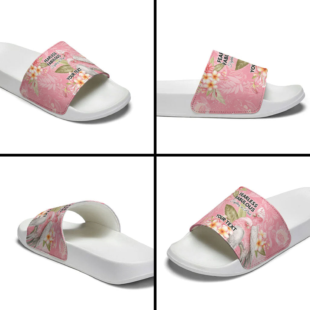 Personalised Galah Cockatoo Fighting in Pink Slide Sandals Australian Breast Cancer Support Spirit