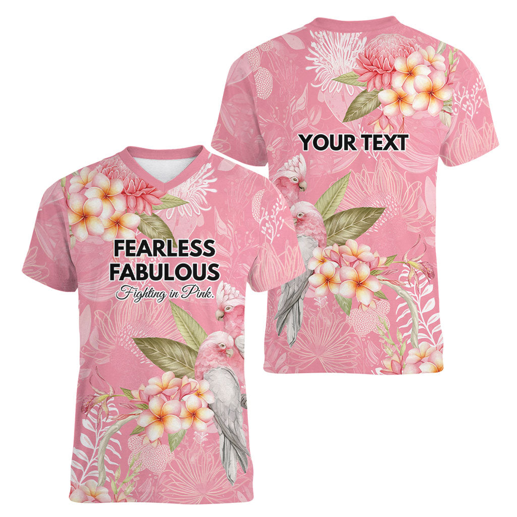 Personalised Galah Cockatoo Fighting in Pink Women V-Neck T-Shirt Australian Breast Cancer Support Spirit