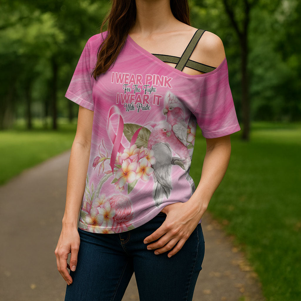 Personalised I Wear Pink For The Fight Cross Shoulder Shirt Australian Breast Cancer Support Spirit
