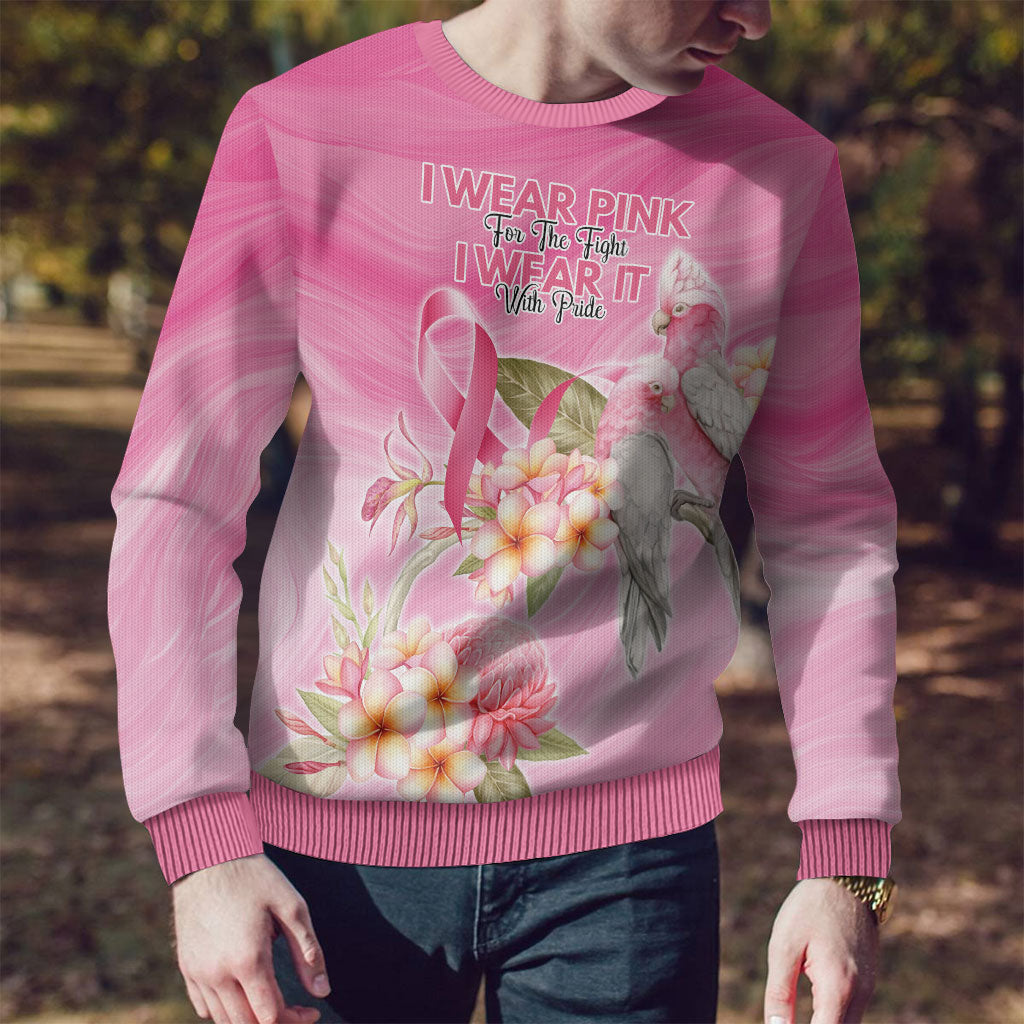 Personalised I Wear Pink For The Fight Ugly Christmas Sweater Australian Breast Cancer Support Spirit