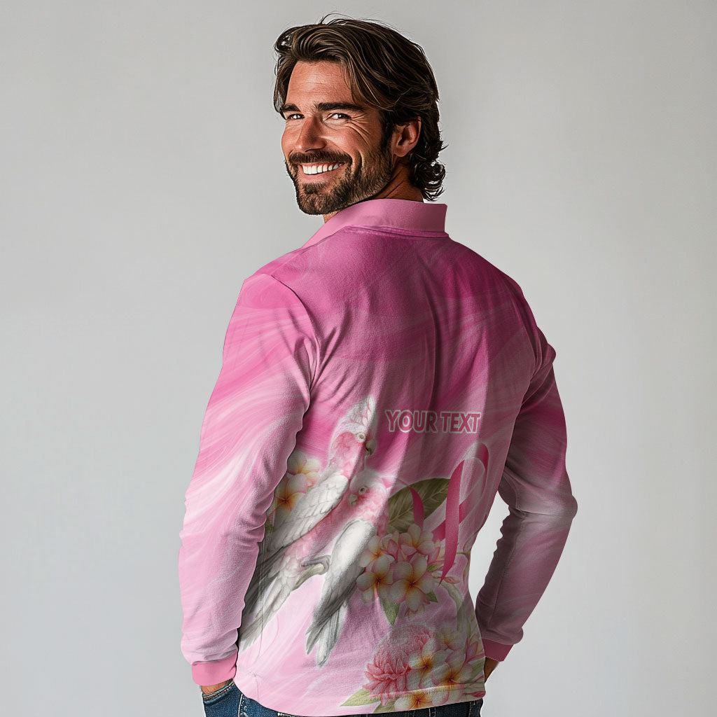 Personalised I Wear Pink For The Fight Long Sleeve Polo Shirt Australian Breast Cancer Support Spirit