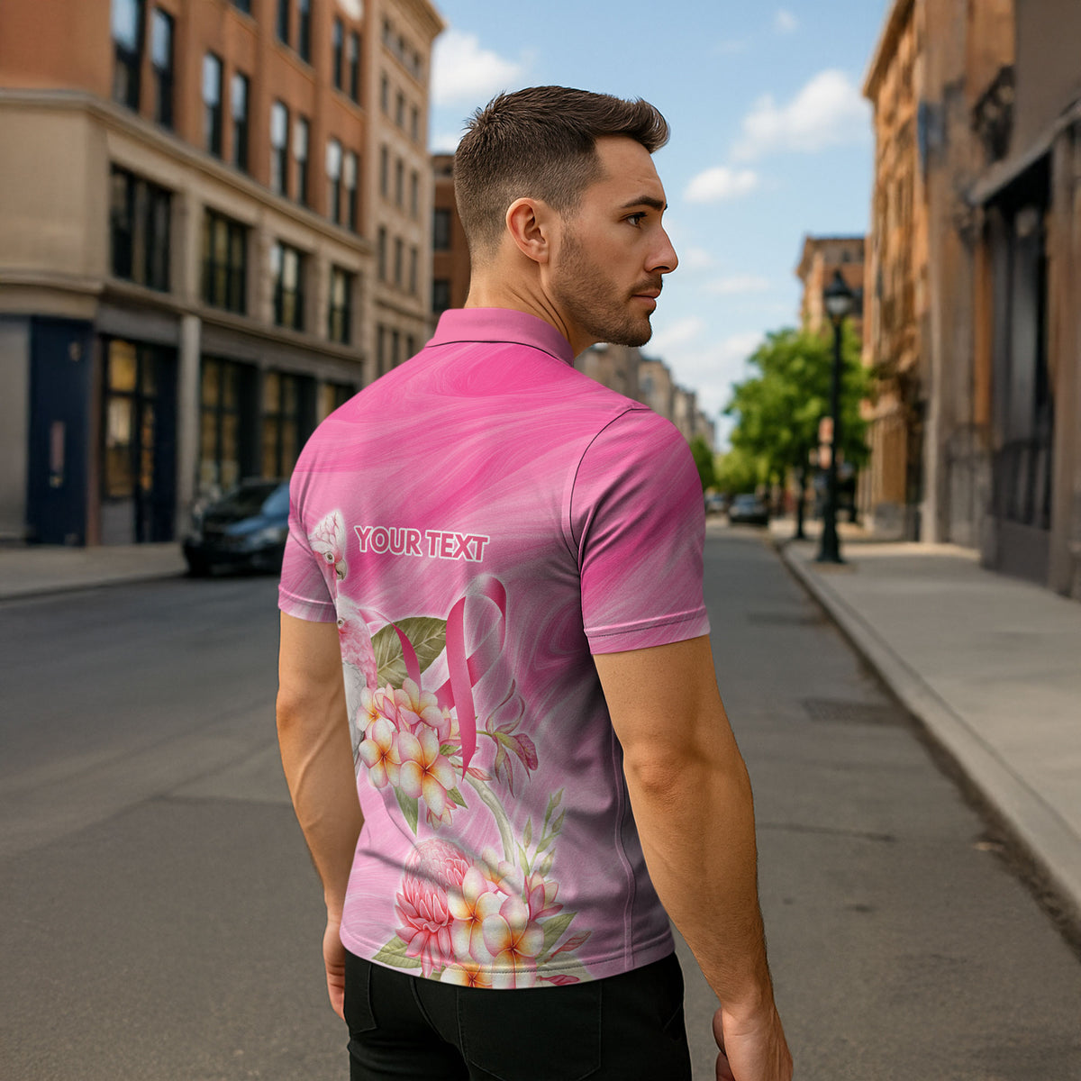Personalised I Wear Pink For The Fight Zipper Polo Shirt Australian Breast Cancer Support Spirit