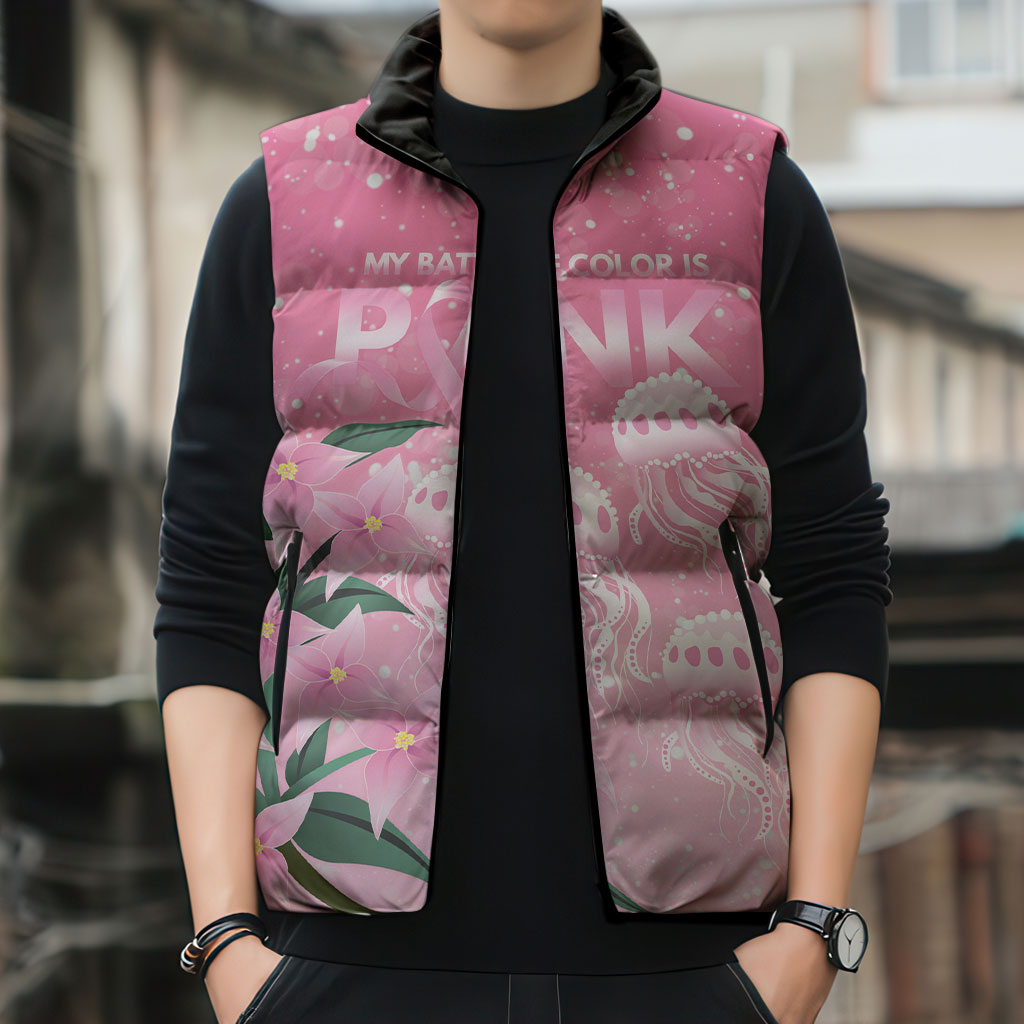Personalised Pink Boronia of Hope Sleeveless Puffer Jacket Australia’s Fight Against Breast Cancer Support