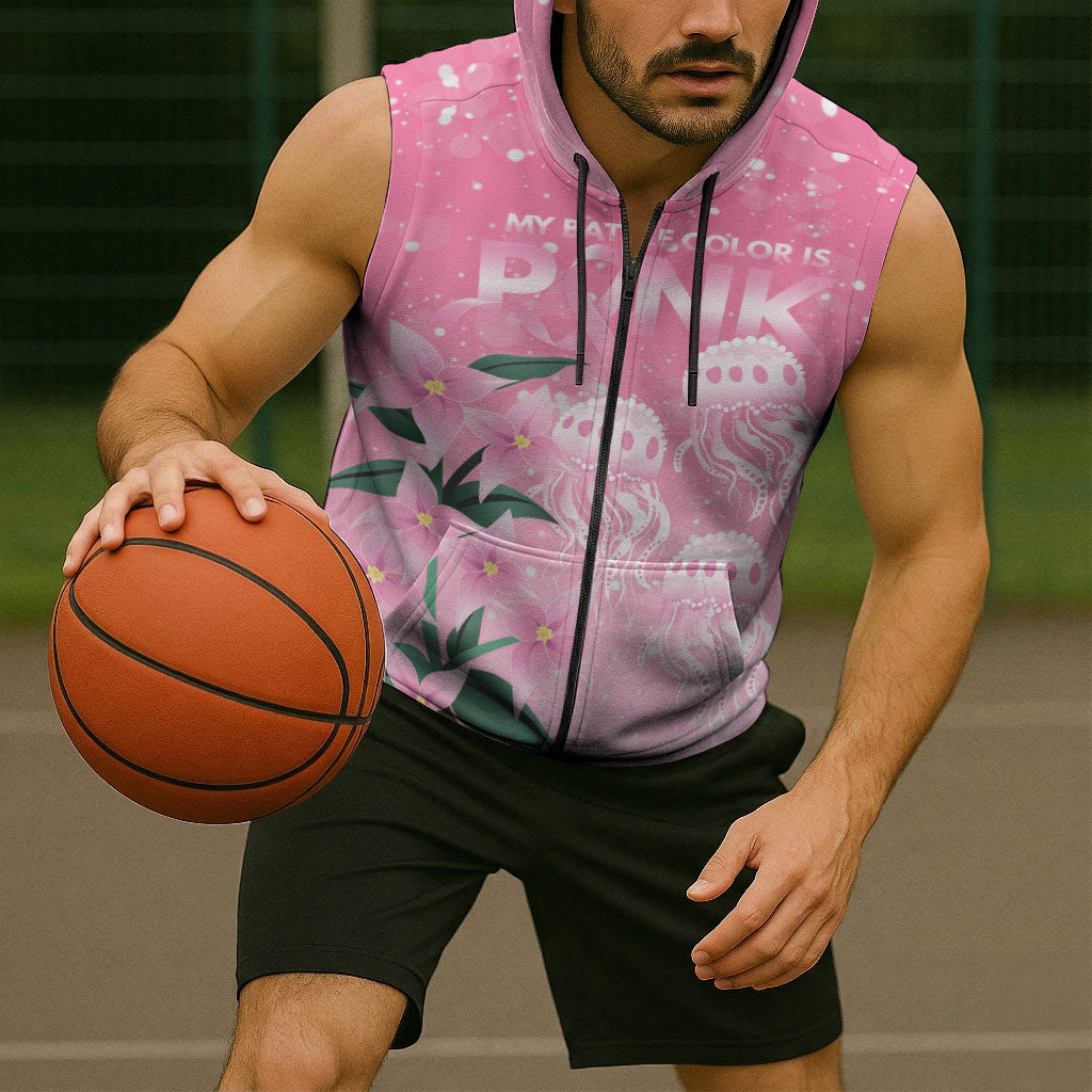 Personalised Pink Boronia of Hope Sleeveless Zip Hoodie Australia’s Fight Against Breast Cancer Support