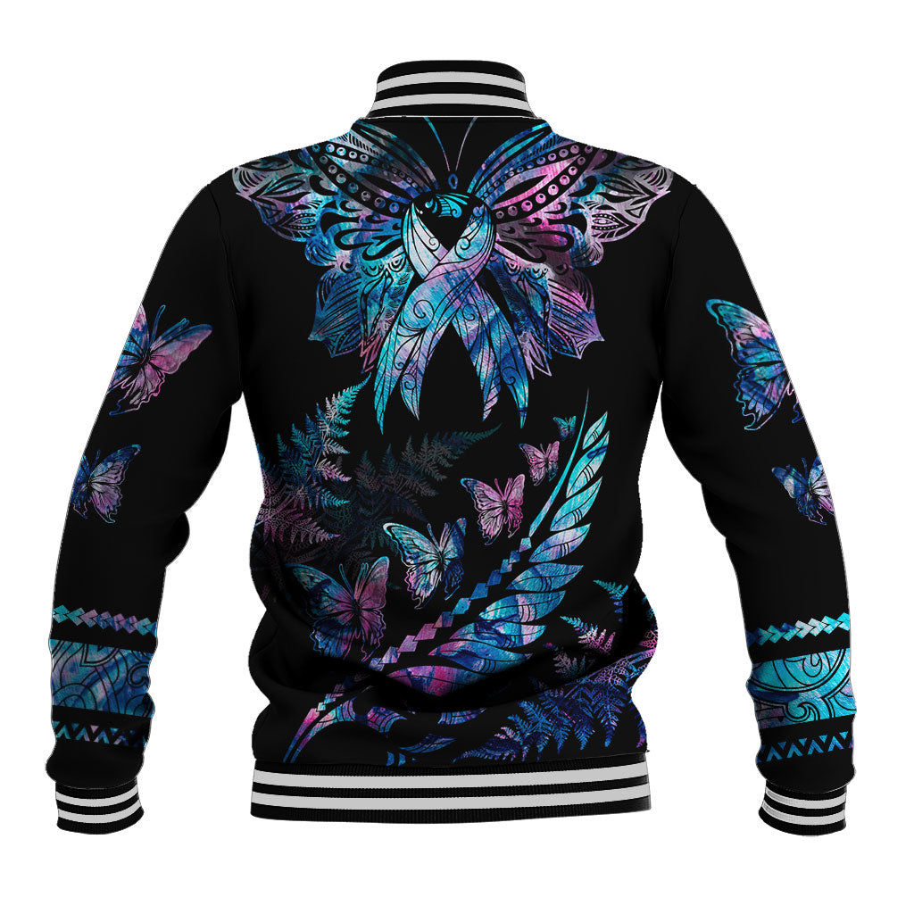 Polynesia Ribbon Butterflies Baseball Jacket Silver Fern Breast Cancer Support With Papua Shell Pattern
