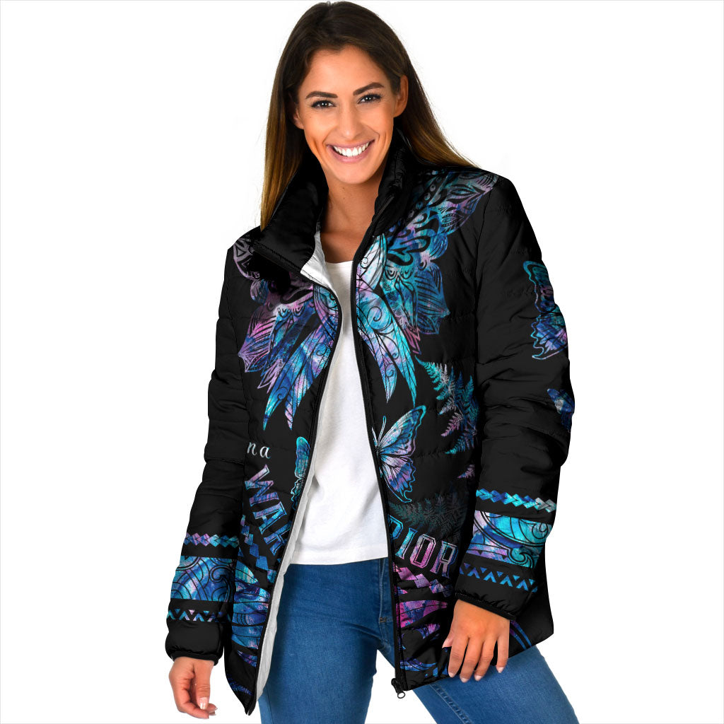 Polynesia Ribbon Butterflies Padded Jacket Silver Fern Breast Cancer Support With Papua Shell Pattern