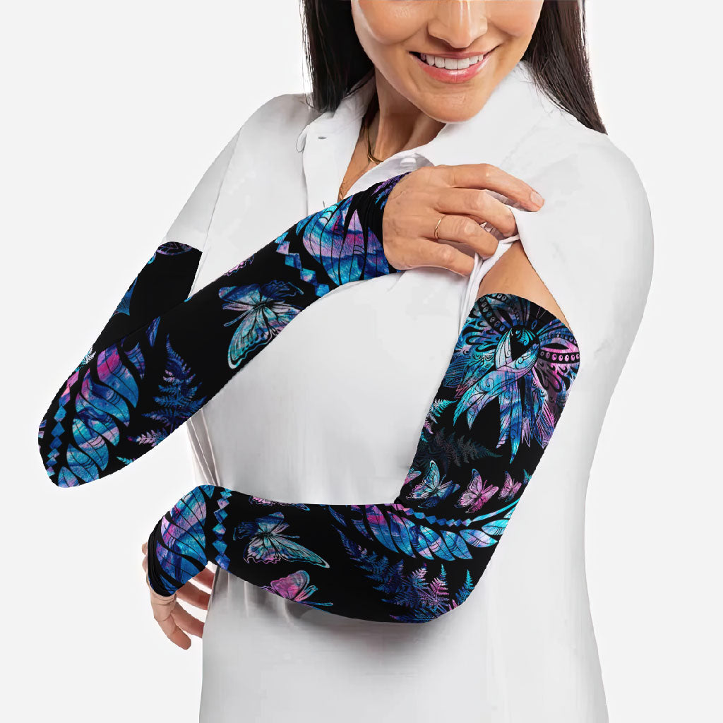 Personalised Polynesia Ribbon Butterflies Arm Sleeves Silver Fern Breast Cancer Support With Papua Shell Pattern