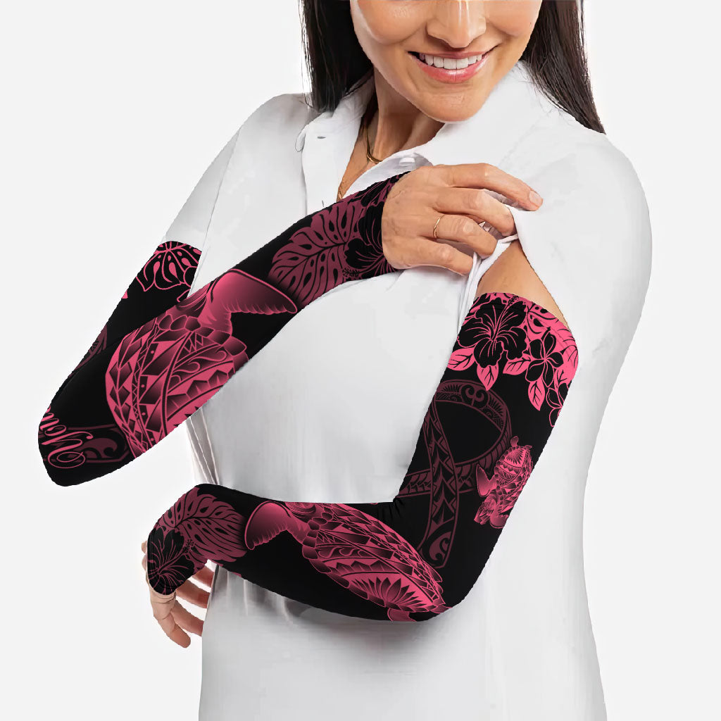 Personalised Polynesian Turtle Ribbon Arm Sleeves Think Pink Breast Cancer Support With Pacific Hibiscus