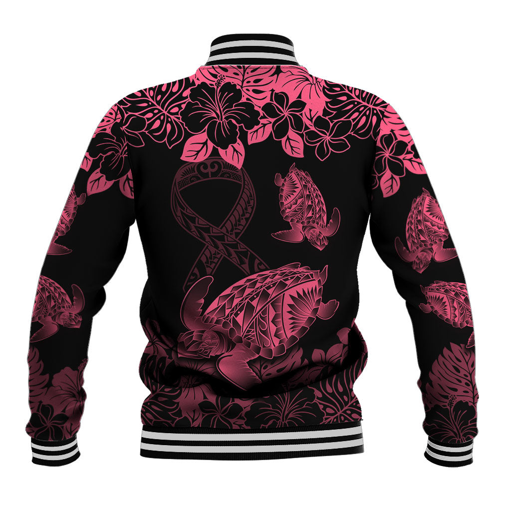 Personalised Polynesian Turtle Ribbon Baseball Jacket Think Pink Breast Cancer Support With Pacific Hibiscus