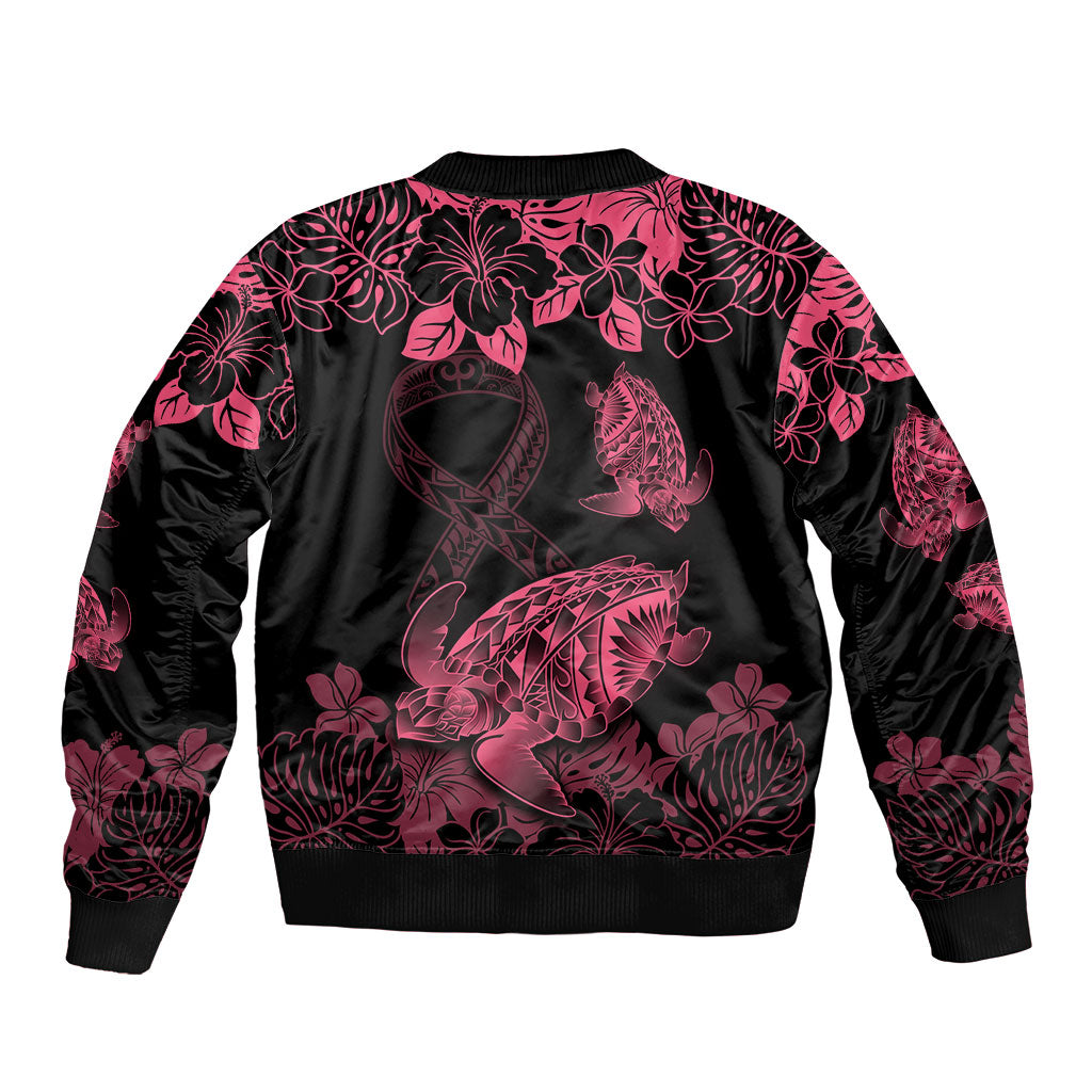 Personalised Polynesian Turtle Ribbon Bomber Jacket Think Pink Breast Cancer Support With Pacific Hibiscus