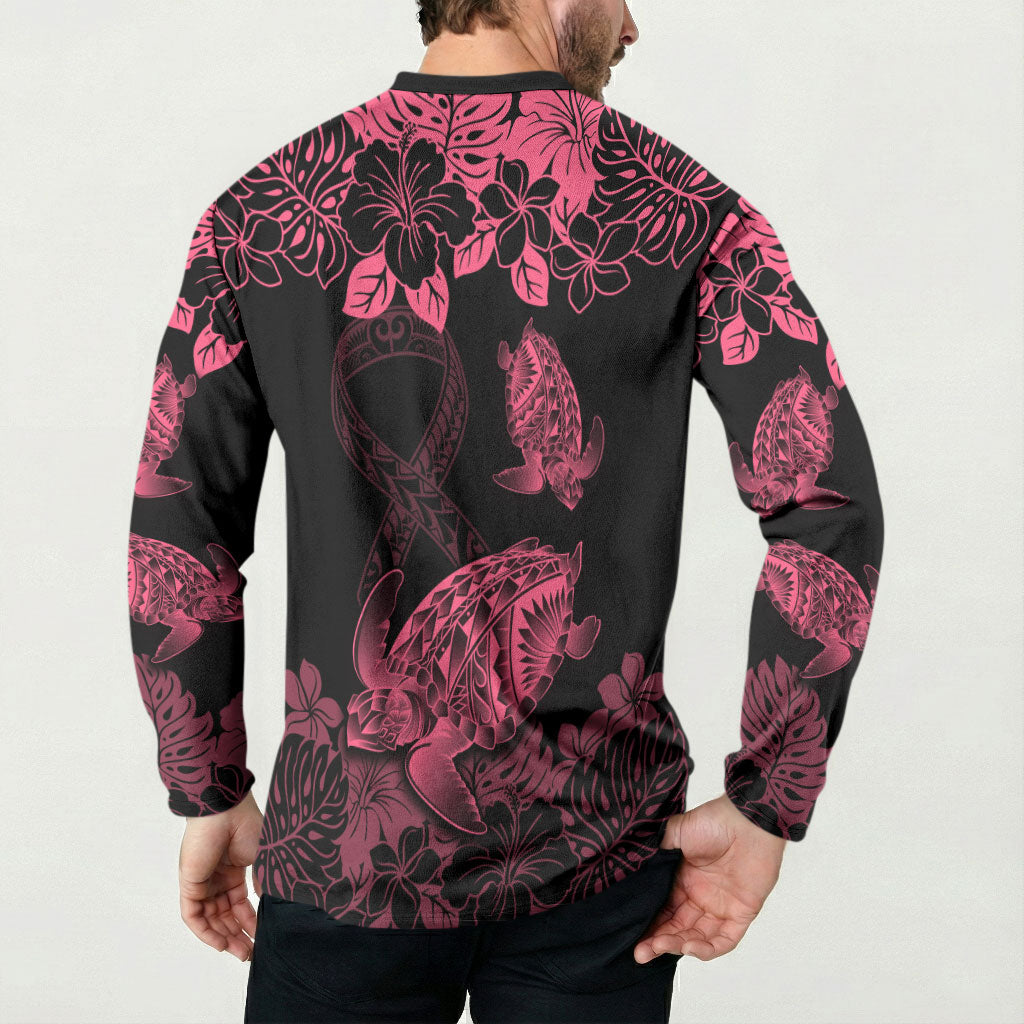 Personalised Polynesian Turtle Ribbon Button Sweatshirt Think Pink Breast Cancer Support With Pacific Hibiscus