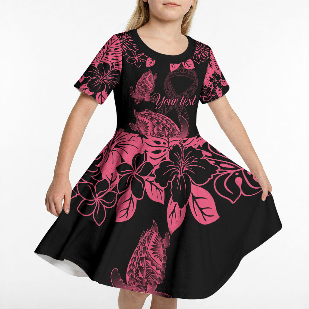 Personalised Polynesian Turtle Ribbon Kid Short Sleeve Dress Think Pink Breast Cancer Support With Pacific Hibiscus