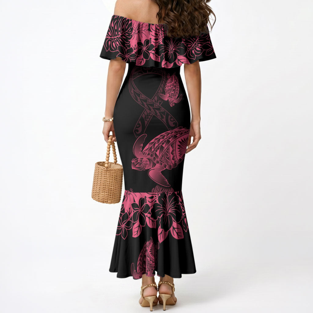 Personalised Polynesian Turtle Ribbon Mermaid Dress Think Pink Breast Cancer Support With Pacific Hibiscus