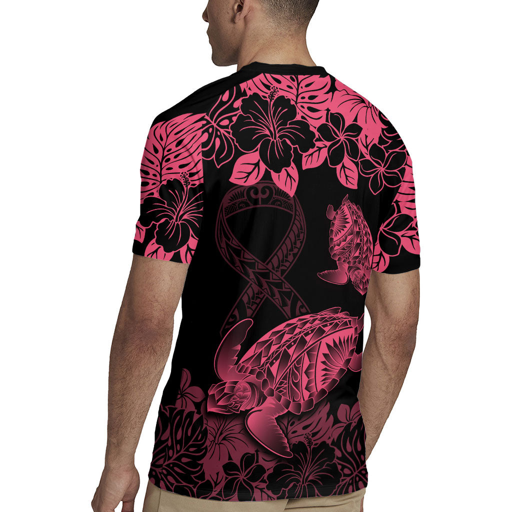 Personalised Polynesian Turtle Ribbon Rugby Jersey Think Pink Breast Cancer Support With Pacific Hibiscus