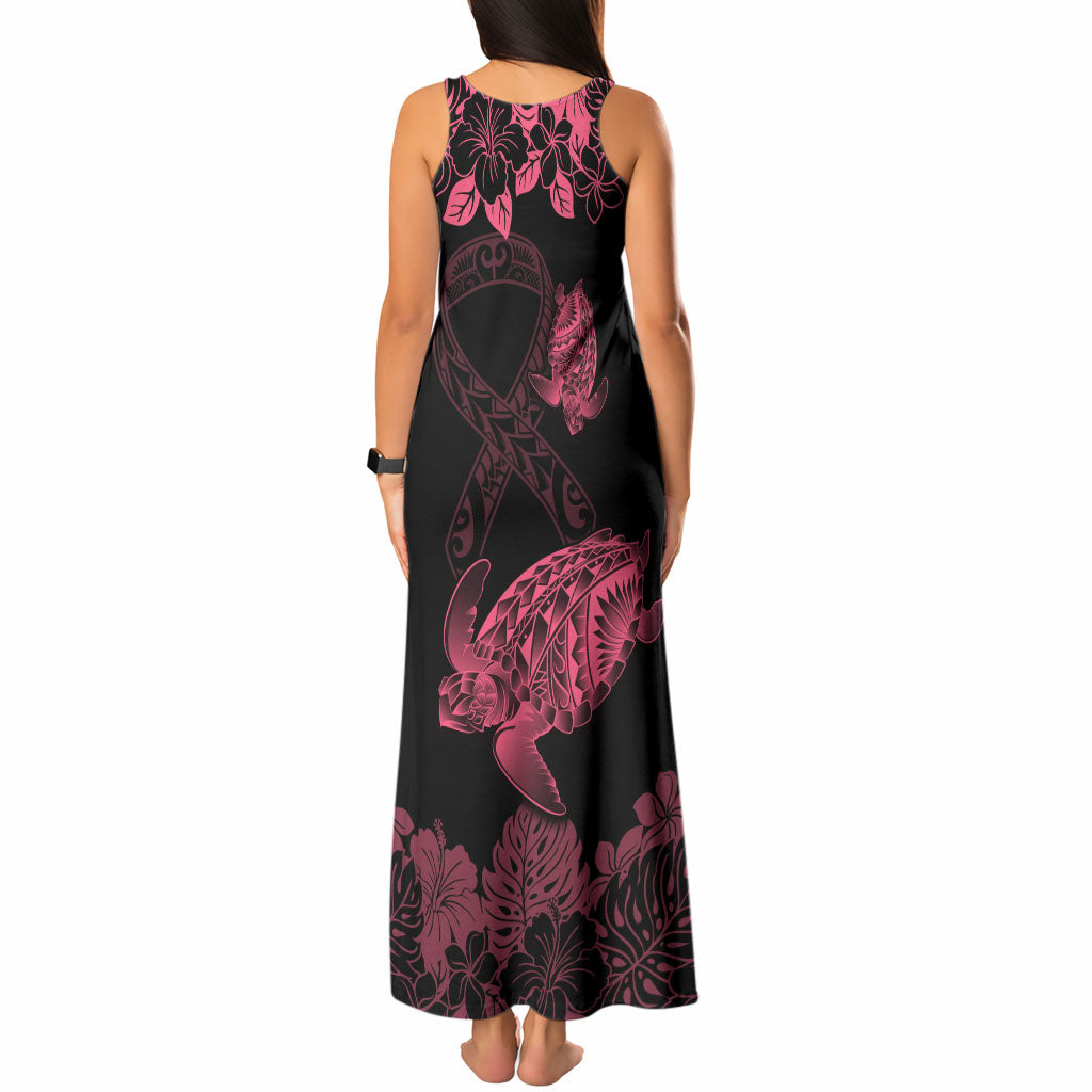 Personalised Polynesian Turtle Ribbon Tank Maxi Dress Think Pink Breast Cancer Support With Pacific Hibiscus
