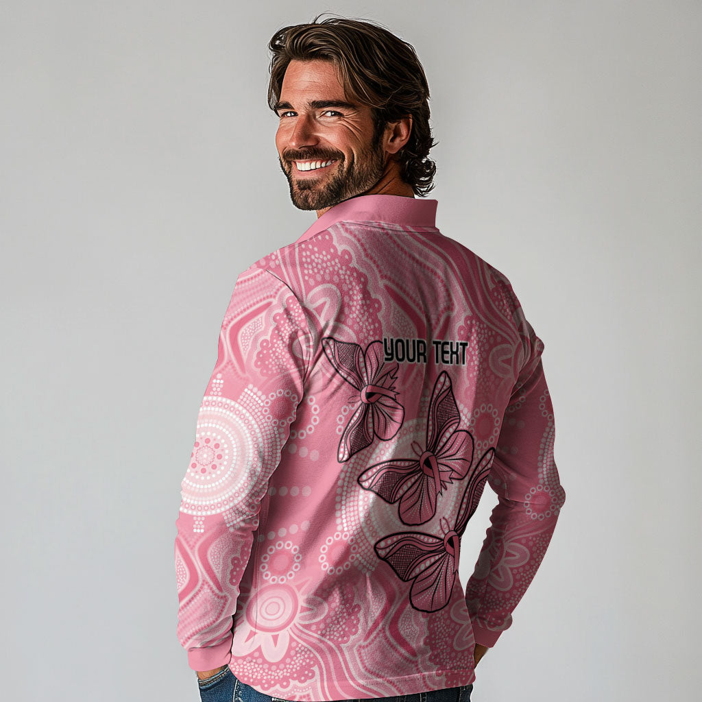 Personalized Pink Butterfly Spirit Long Sleeve Polo Shirt Australia’s Breast Cancer Support