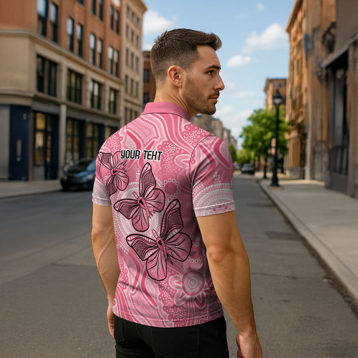 Personalized Pink Butterfly Spirit Zipper Polo Shirt Australia’s Breast Cancer Support
