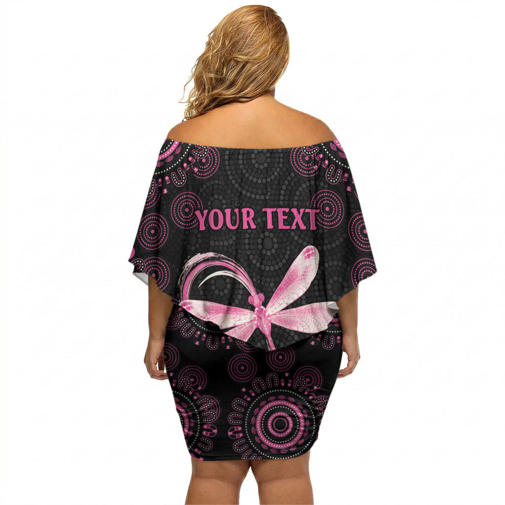 Personalized Pink Dragonfly Aboriginal of Hope Off Shoulder Short Dress Australia’s Breast Cancer Support