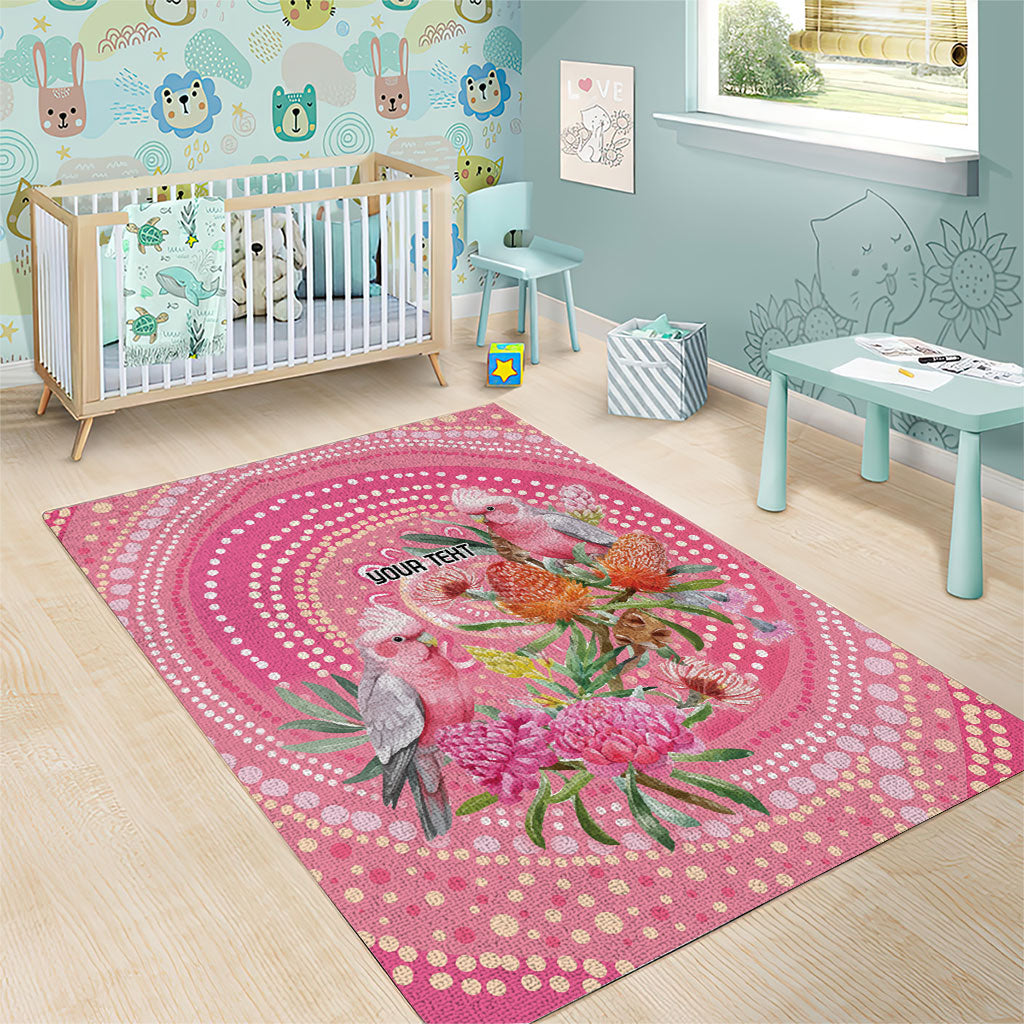 Personalized Pink Galah Aboriginal Dot Art Area Rug Australia’s Breast Cancer Support