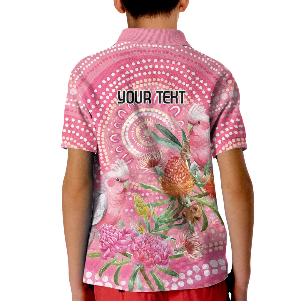 Personalized Pink Galah Aboriginal Dot Art Kid Polo Shirt Australia’s Breast Cancer Support