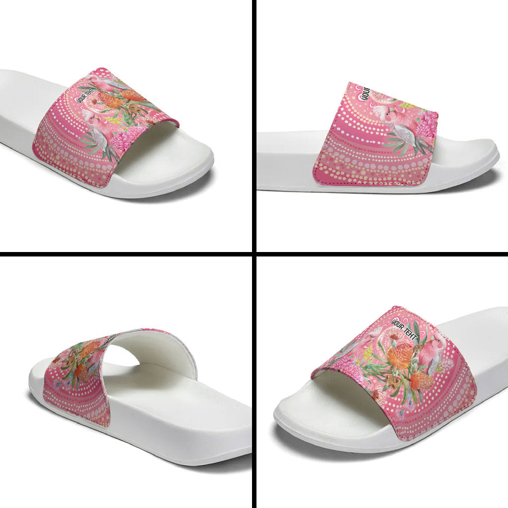 Personalized Pink Galah Aboriginal Dot Art Slide Sandals Australia’s Breast Cancer Support
