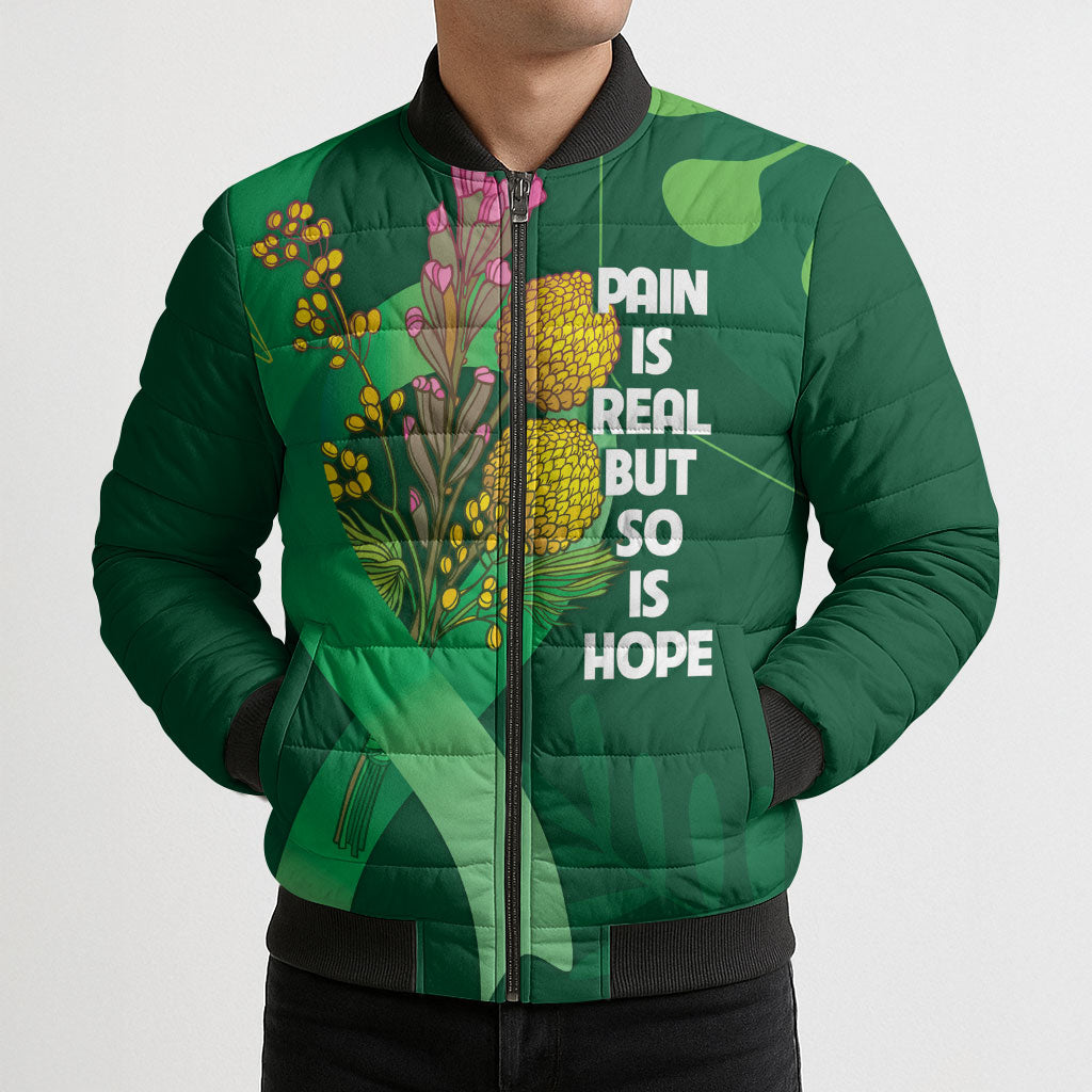 Australia Mental Health Personalised Bomber Puffer Jacket Pain Real But So Is Hope