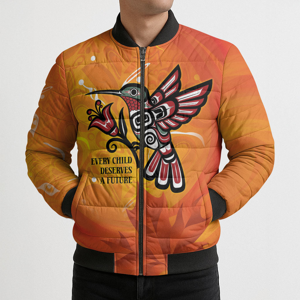 Indigenous Orange Day All Children Matters Support Bomber Puffer Jacket Canadian Haida Hummingbird