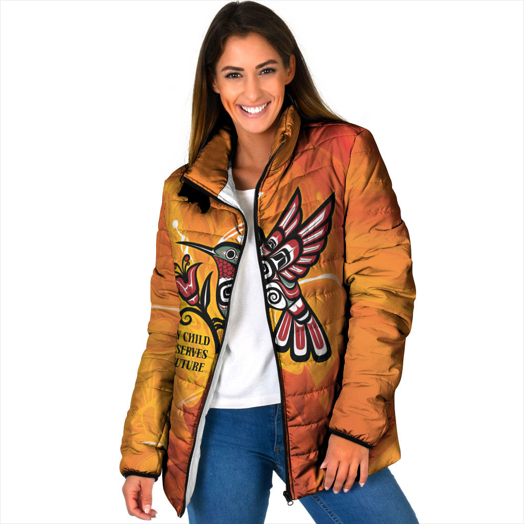 Indigenous Orange Day All Children Matters Support Padded Jacket Canadian Haida Hummingbird
