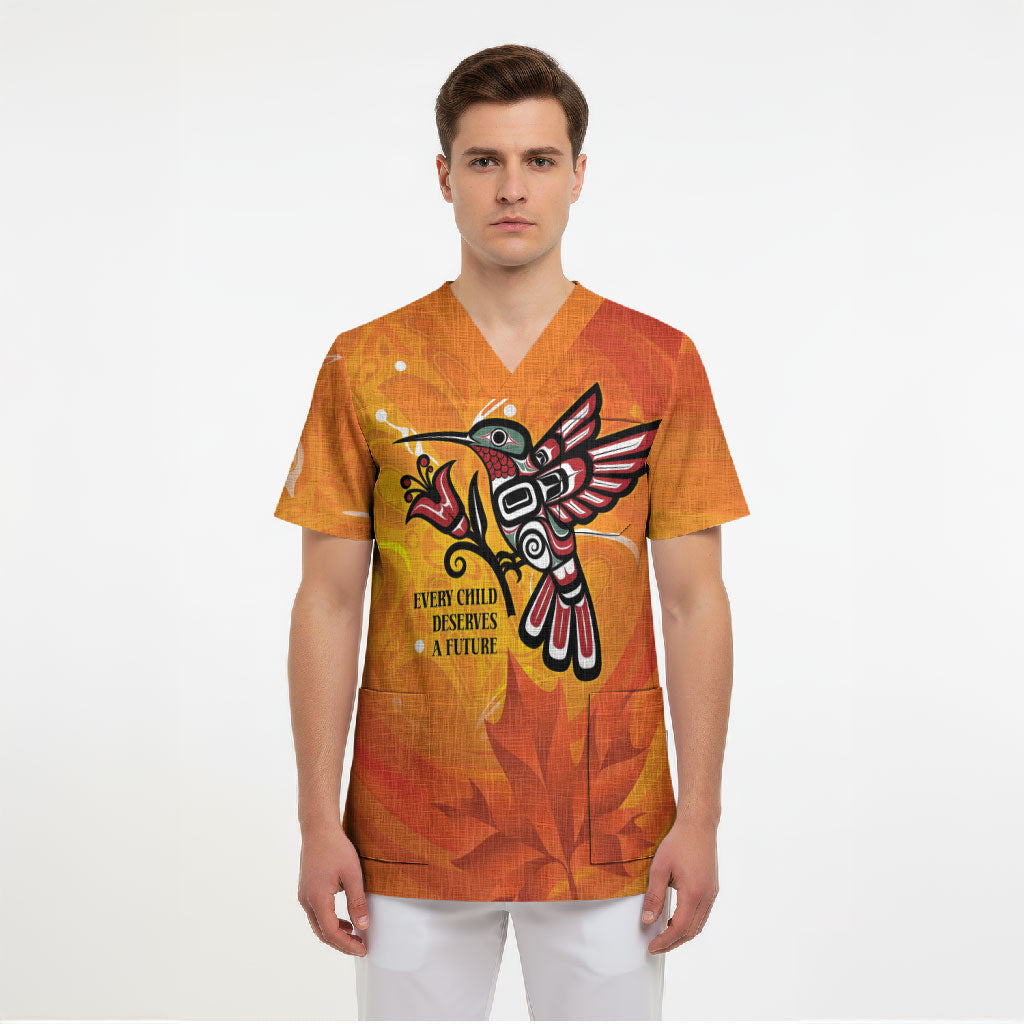 Indigenous Orange Day All Children Matters Support Scrub Top Canadian Haida Hummingbird