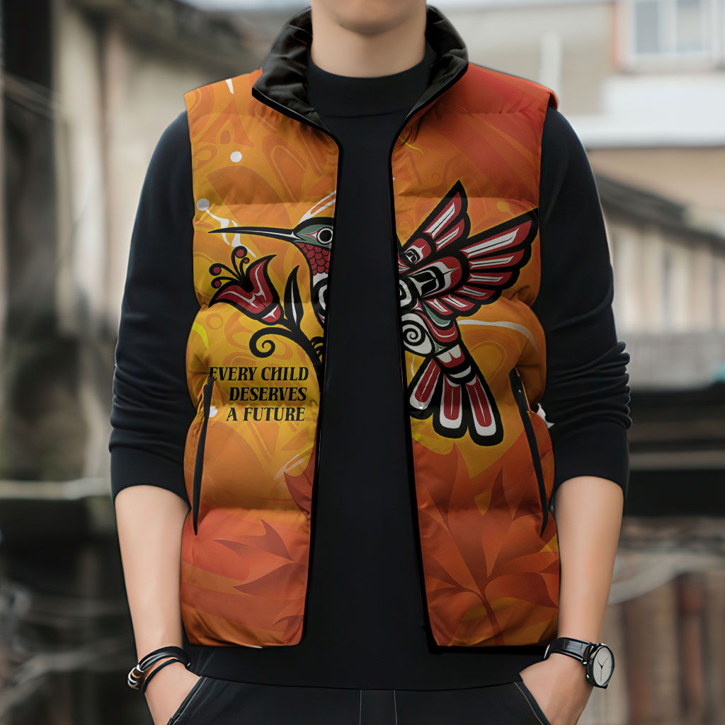 Indigenous Orange Day All Children Matters Support Sleeveless Puffer Jacket Canadian Haida Hummingbird