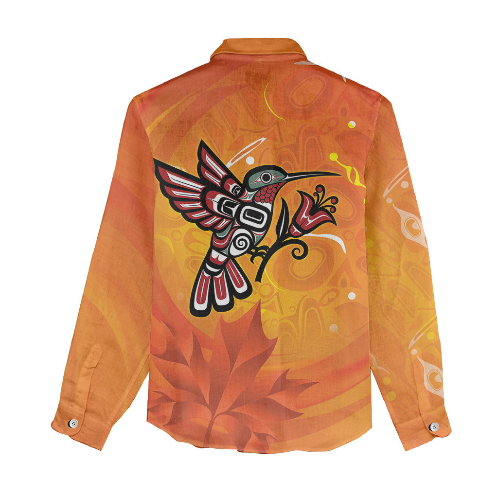 Indigenous Orange Day All Children Matters Support Women Casual Shirt Canadian Haida Hummingbird